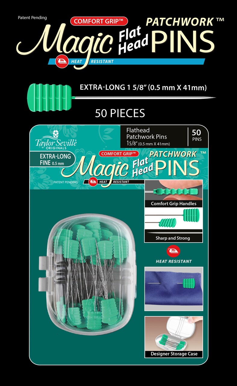 Taylor Seville Magic Pins-Flathead Patchwork Extra Long 50/Pkg